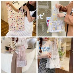 Shopping Bags Casual Purses Flower Embroidery HandBag Mesh Handbags Transparent Tote