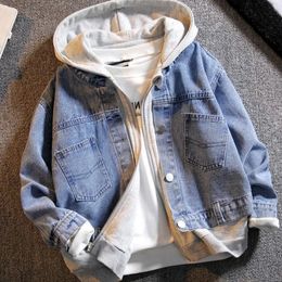 Kids Casual Jacket Fashion Girls Denim Children Outerwear Boys Solid Colour Jeans Hooded Coats Baby Clothes 240122