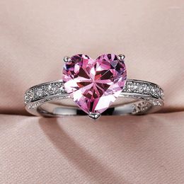 Wedding Rings Uring Luxury Solitaire Women Heart Engagement 5A Pink Cubic Zirconia Proposal For Girlfriend Fine Anniversary Gift