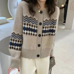 Rimocy 2023 Korean Cardigan Women Autumn Winter Long Sleeve Knitted Cardigans Woman Chic Button Up Printed Sweater Coat Female 240127