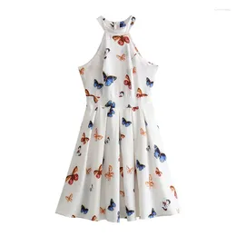 Casual Dresses YENKYE Sweet Women Butterfly Print Halter Dress Sexy Off Shoulder Pleated Hem A-line Mini Female Summer Vestidos