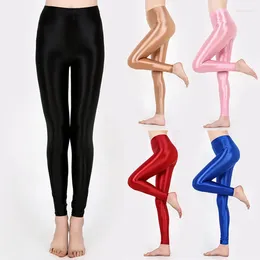 Women's Leggings 2024 Women Gym Yoga Dance Running Cycling Sports Pants Pure Colour Shiny Metallic Stretchy