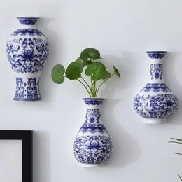 Vases Wholesale Classical Home Wall Hanging Blue And White Ceramic Vase Creative Beautiful Living Room Dining Decoration