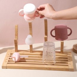 Baby Feeding Bottle Drain Rack Bamboo Wood Nipple Storage Drying Rack Removable Holder Feeding Cup Cleaning Dryer Drainer Gift 240125