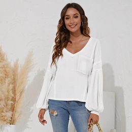 Women's Blouses AYUALIN Boho Summer Beach Blouse White Knitted Casual Lantern Long Sleeve Solid Tops Tee For Women Shirts Loose Blusas