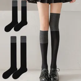 Women Socks 43-55cm Thigh High Stockings Splicing Over The Knee Autumn Winter Thermal Warm Long Colour Matching