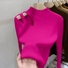Women's Blouses Soft Stretchy T-shirt Elegant Knitted Half-high Collar Sweater Slim Fit Solid Color Pullover Warm Winter Top Lady