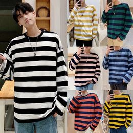 Spring Autumn Striped T Shirts Men Casual Long Sleeve Tshirt Male Loose Pullovers Tops Man Winter For Clothing 240301