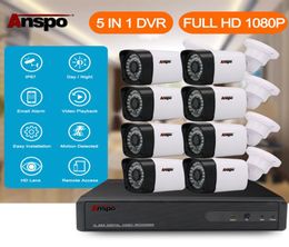 Anspo 8CH 1080P CCTV Security Camera System 5 in 1 DVR IRcut Home Surveillance Waterproof Outdoor White Color7371556