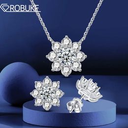 100% 925 Sterling Silver Necklace Earring For Women 2cttw Real Diamond Sunflower Pendant Neck Chain Fine Jewellery GRA 240119