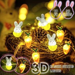 M 20 Rabbits Carrots Light Decoration Batteries Copper Wire Waterproof LED String Lights Home Outdoor Easter Party Decorations 240122