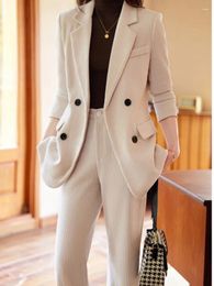 Women's Two Piece Pants Office Ladies Slim Casual Blazer Pantsuit Women Fashion Warm Soft Elegant Jackets Coat Straight Pieces Set