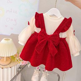Girl Dresses 2024 Winter Baby Girls Thick Warm Clothing Outfits Toddler T-Shirt Strap Dress Suits For Christmas Birthday Clothes Sets