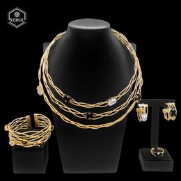 SYHOL 24K Original Women Luxury Jewellery Set Classic Black White Rhinestone Gold Plated Necklace Bracelet Bijoux 240202