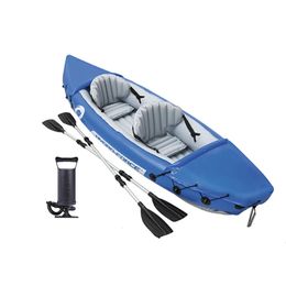 2 Person Inflatable Double Brushed Fishing Kayak Includes Aluminium Paddles Pump Competition Canoe Folding Rafting Dinghy 240127