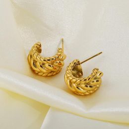 Stud Earrings French Retro Style Classic Wreath Lady 18K Gold Plated Stainless Steel Fashion C-shaped Hoop All-Match Jewellery