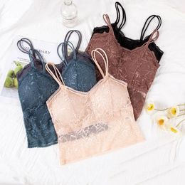 Camisoles & Tanks Women Lace Vest Top Sexy Hollow Out Tank Padded Shoulder Straps Camisole Tops Comfortable Crop Lingerie Bralette Underwear