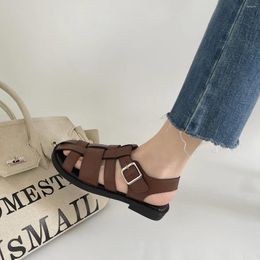 Sandals Casual Elegant Woman Shoes With Low Heels Rome Fashion Comfortable Flexible Gladiator Round Toe