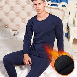 Men's Thermal Underwear Men Winter Round Collar Thickened With Velvet Long Johns Suit Warm Plus Size Undershirt