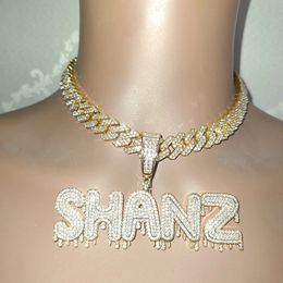 Custom Name Necklace Drip Letter with Big Hook Zircon Word with Cuban Chain Hip Hop Jewellery 240125
