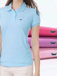 100 Cotton Mesh Polo Shirt Summer Womens ShortSleeved Lapel Tops Embroidered Fish High Quality Clothing Female TShirt Tees 240130