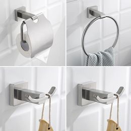Stainless Steel Bathroom Accessories Brushed Nickel Towel Ring Toilet Paper Holder Towel Hook Hardware Set 240118