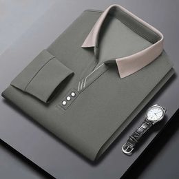 High-end Spring and Autumn Business Casual Comfortable Fabric Men's Long-Sleeved Lapel Polo Shirt Fashion Designer Velvet Top 240129