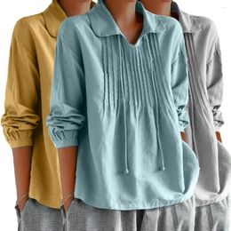 Women's Blouses Women Drawstring Shirt Spring Pleated Pullover With Turn-down Collar Tassel Detail Casual Loose Fit For Ladies