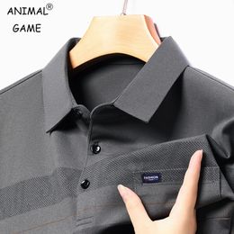 Autum Long Sleeve Polo Shirt Korean Breathable Fashion Business Tops Spring Anti-wrinkle Printed Shirt Men 240126