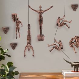 6pcsset Creative Industrial Style Rock Climbing Man Resin Wall Hanging Statue Sculpture Figures Crafts Home Decor 240131