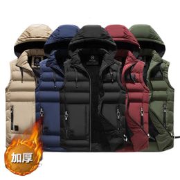 Mens Outdoors Vests 2023 CottonPadded Men's Winter Vest Warm Hooded Waistcoat Casual high quality Male Coats Vests 240125