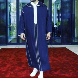 Ethnic Clothing 2024 Islamic Men Robe Kaftan Muslim Man Moroccan Casual Long Dress Arabic Striped Middle East National Costume