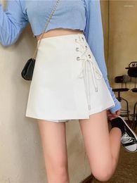 Skirts Zoki Women Oversize 4Xl Sexy White Mini Skirt Korean High Waist Lace Up Fashion A Line Summer Streetwear Female