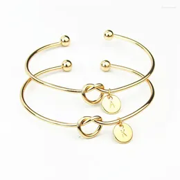 Charm Bracelets Fashion Woman's Bracelet Knotted 26 Letter Open Simple Personalized A-Z Initial Metal Bangles Friendship Jewelry Gifts