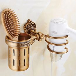 Hair Dryer Holder Aluminium Antique Bathroom Shelf Storage Nail Free Wall Shelf Mounted Organiser Spiral Stand Toothbrush Holder 240131