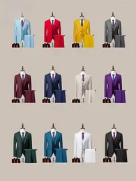 Men's Suits Men Suit Three-pieces( Jacket Vest Pants ) High-end Brand Formal Business Groom Wedding Solid Color Set