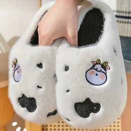 Slippers Women Cute Cartoon Cow Plush Platform Super Soft Closed Toe Slip On Fuzzy Shoes Winter Warm Home Shones