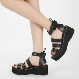 Sandals Ankle Strap Summer Fashion Women Open Toe Platform Shoes High Thick Heels Female Black Unique Party Shoesty7