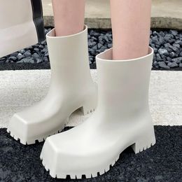 Rainboots Boots Women Slip-On Ankle Boots Fashion Platform Short Shoes Non-slip Waterproof Boots for Women Rain Booties 240130