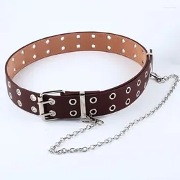 Belts Women Punk Chain Fashion Belt Hip-hop Cool Style Adjustable Double/Single Row Hole Eyelet Waistband With Decorative