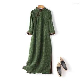 Casual Dresses 2024 Arrival Stand Collar Cotton Jacquard Chinese Style Spring Summer Dress Cheongsam Fashion Women Autumn Midi