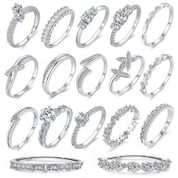 Cluster Rings Sparkling European Pave Clear CZ S925 Sterling Silver Water Drop Finger Ring For Women Birthday Party Wedding Gift Jewelry