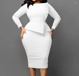 Casual Dresses Women 2024 Slim Fit Round Neck Pencil Skirt Fashion Wrap Hip Dress Long Sleeved Zipper Design High Waist