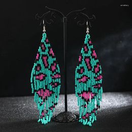 Dangle Earrings Fringe Hand Beading Weave Leopard Print Color Matching Retro Bohemia Geometry Alloy Ma'am Rice Bead