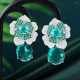 Dangle Earrings Missvikki Luxury Green CZ Pendant For Women Gorgeous Fine Jewellery Full Bridal Wedding 2024 Fashion