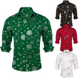 Men's Casual Shirts Christmas Long Sleeve Red Black Green Novelty Xmas Party Clothing Shirt And Blouse With Snowflake Pattern