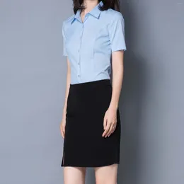 Women's Blouses Elastic Slim Shirts Breathable Comfortable Tops Short Sleeve Lapel Collar Buttons Down Working Uniform T Shirt