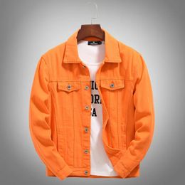Classic Men Solid Colour Slim Denim Jacket Orange Purple Comfortable Simplicity Youth jeans Jacket Coat Brand Clothing 240124