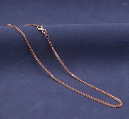 Chains Real Pure 18K Rose Gold Chain Women Lucky 1.5mm Wheat Necklace 45cm/4.9g