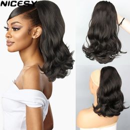NICESY Synthetic Tail Warping 18 Hairpiece With 2 Plastic Comb Drawstring Ponytail Hair Extension Black 240122